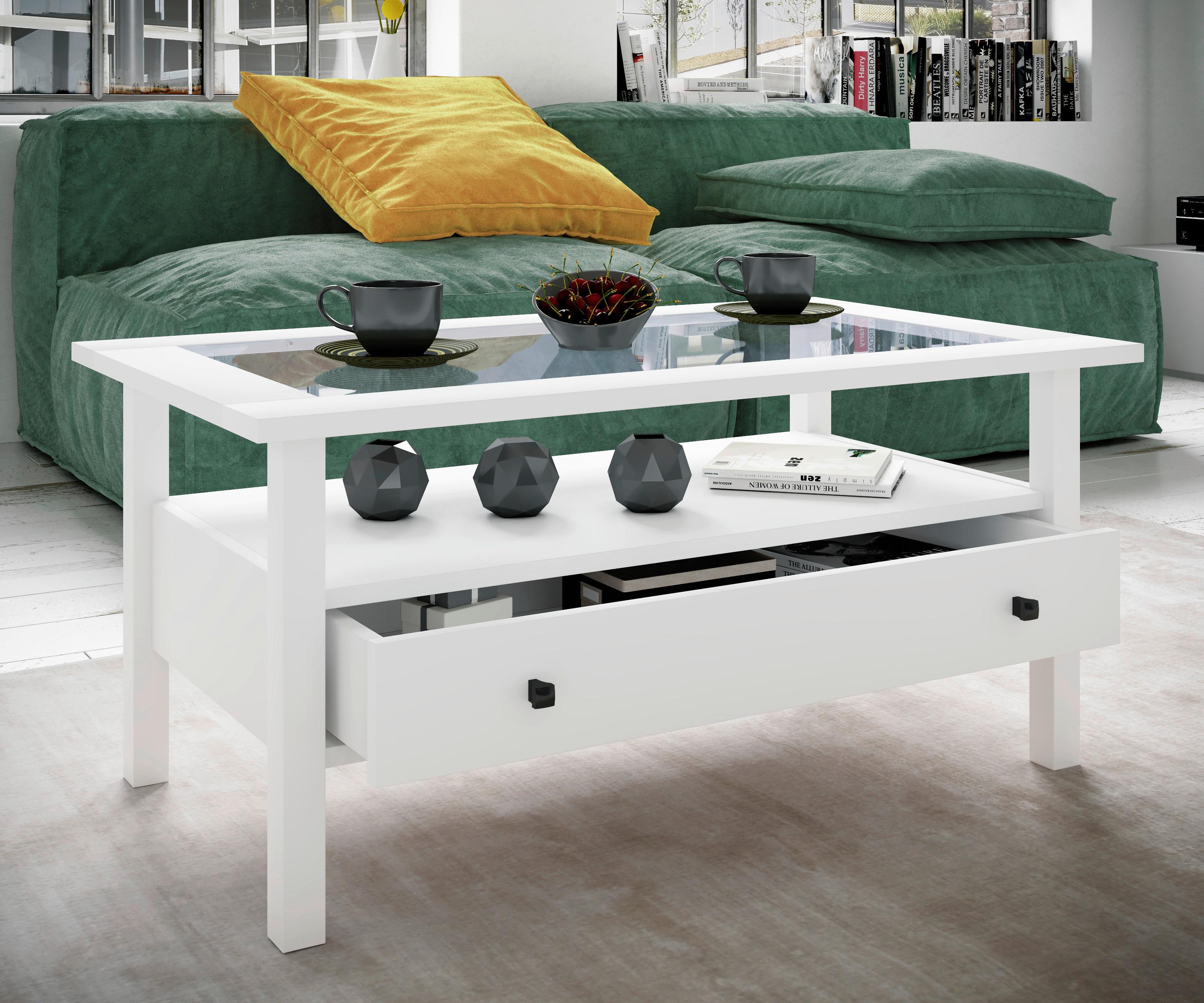 Couchtisch Lingis Weiß L: 90 cm - Weiß, LIFESTYLE, Glas/Holzwerkstoff (90/42/54cm) - MID.YOU