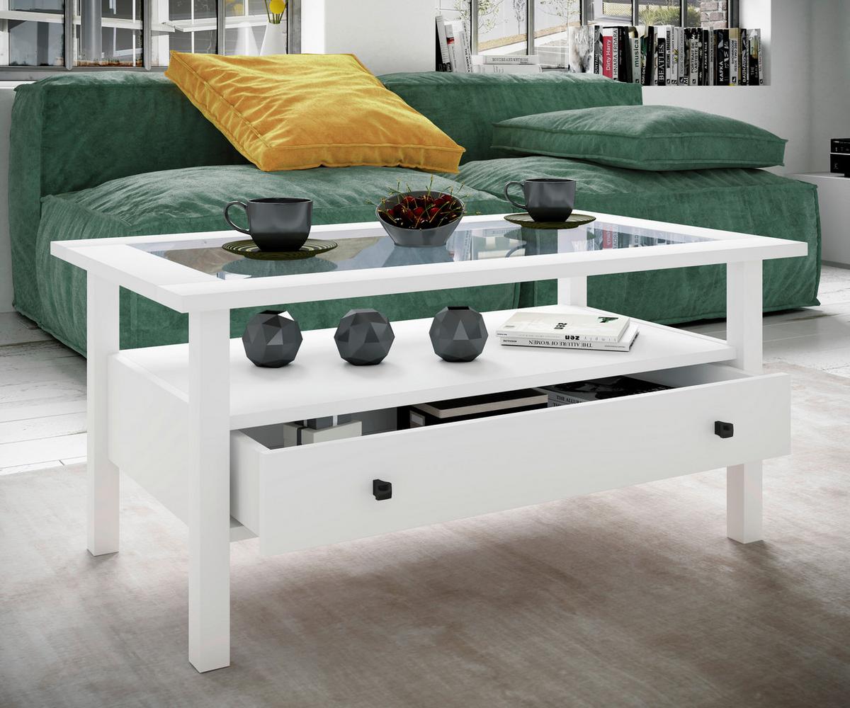 Couchtisch Lingis Weiß L: 90 Cm - Weiß, LIFESTYLE, Glas/Holzwerkstoff (90/42/54cm) - MID.YOU