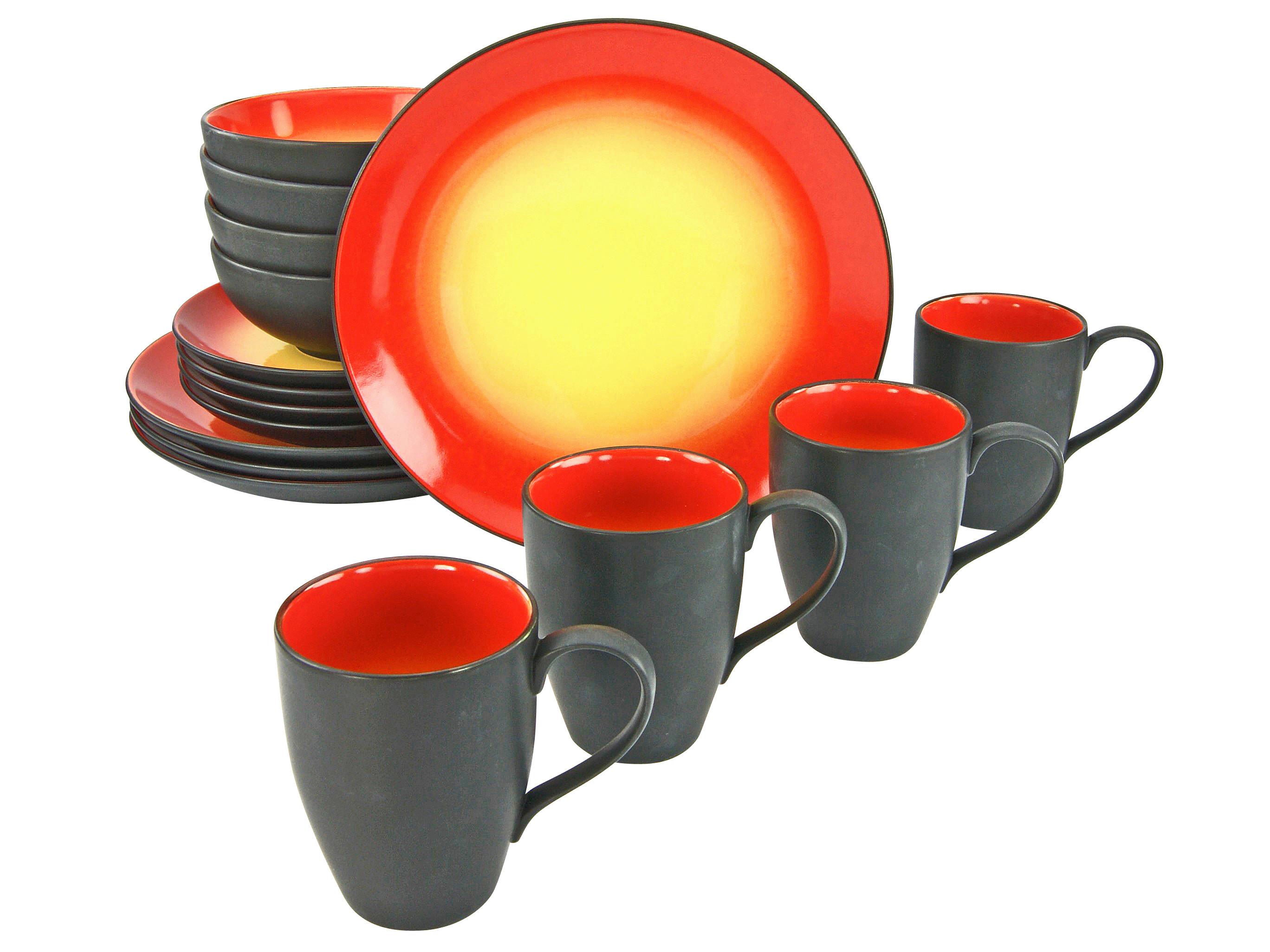 Kombiservice Keramik 4 Personen Geschirr Set - Rot/Schwarz, Basics, Keramik - Creatable