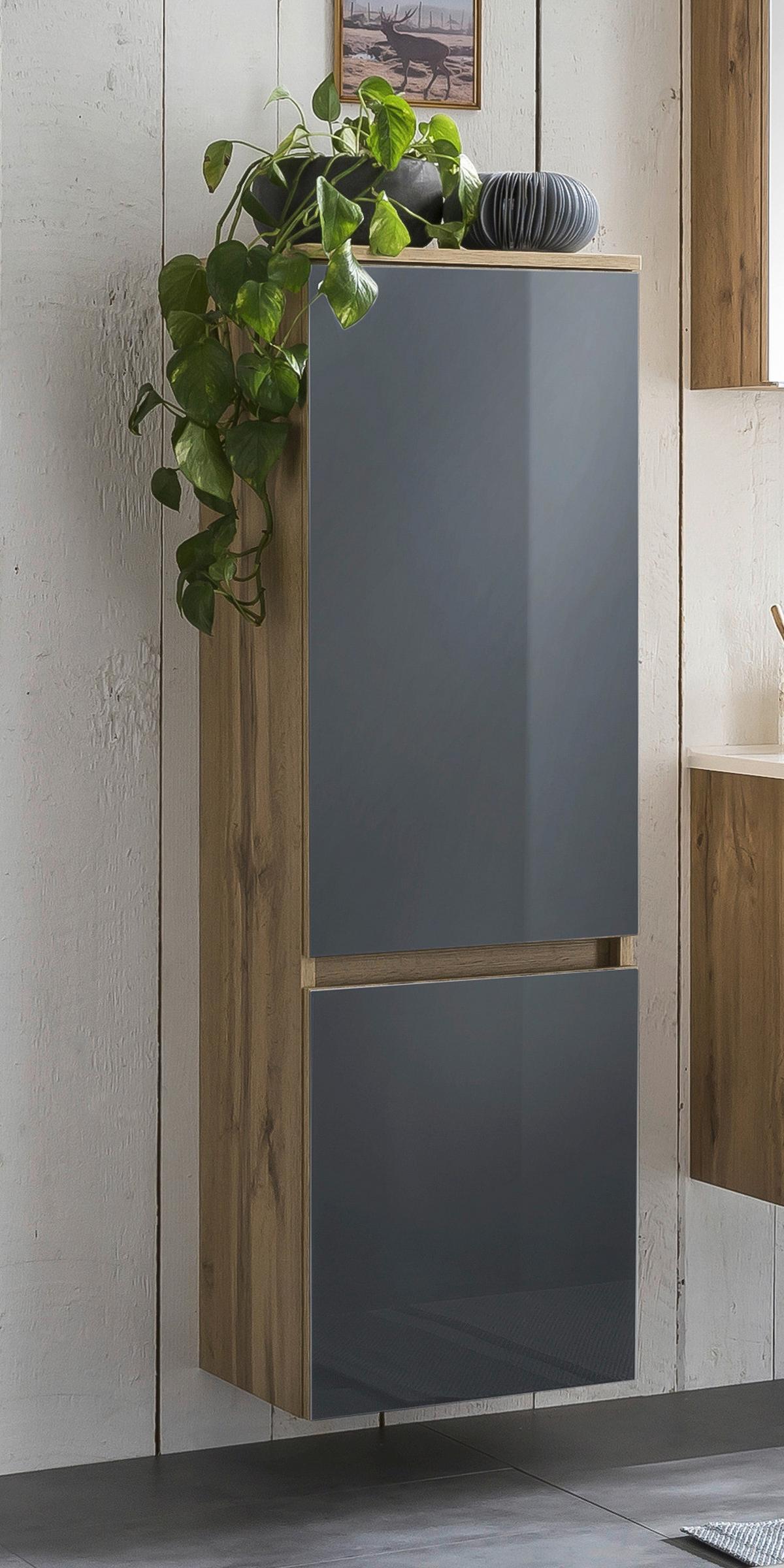 Midischrank mit Türdämpfung Helsinki 40cm Grau/Eiche Dekor - Eichefarben/Silberfarben, KONVENTIONELL, Glas/Holzwerkstoff (40/130/35cm) - Held