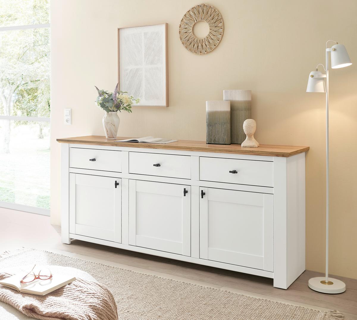 Sideboard Bristol Eiche-/Pinienfarben B: 198cm - Eichefarben/Eiche Wotan, Design, Holzwerkstoff (198/88/45cm) - MID.YOU
