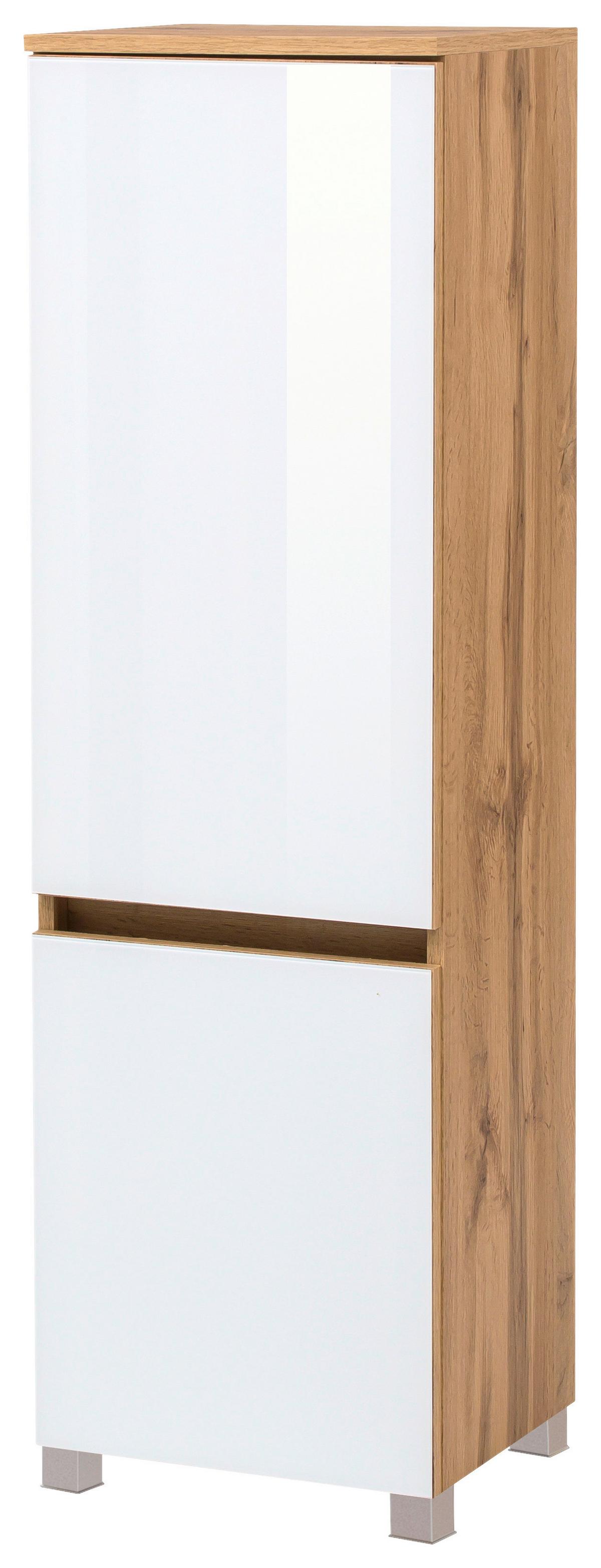 Midischrank mit Türdämpfung Helsinki 40cm Weiß/Eiche Dekor - Eichefarben/Silberfarben, KONVENTIONELL, Glas/Holzwerkstoff (40/130/35cm) - Held