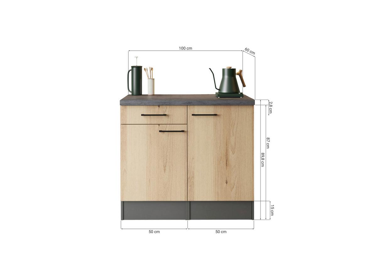 BUFFET Oliver, Grau Artisan B: 100cm - Eiche Artisan/Grau, Trend, Holzwerkstoff (100/90/60cm) - Respekta