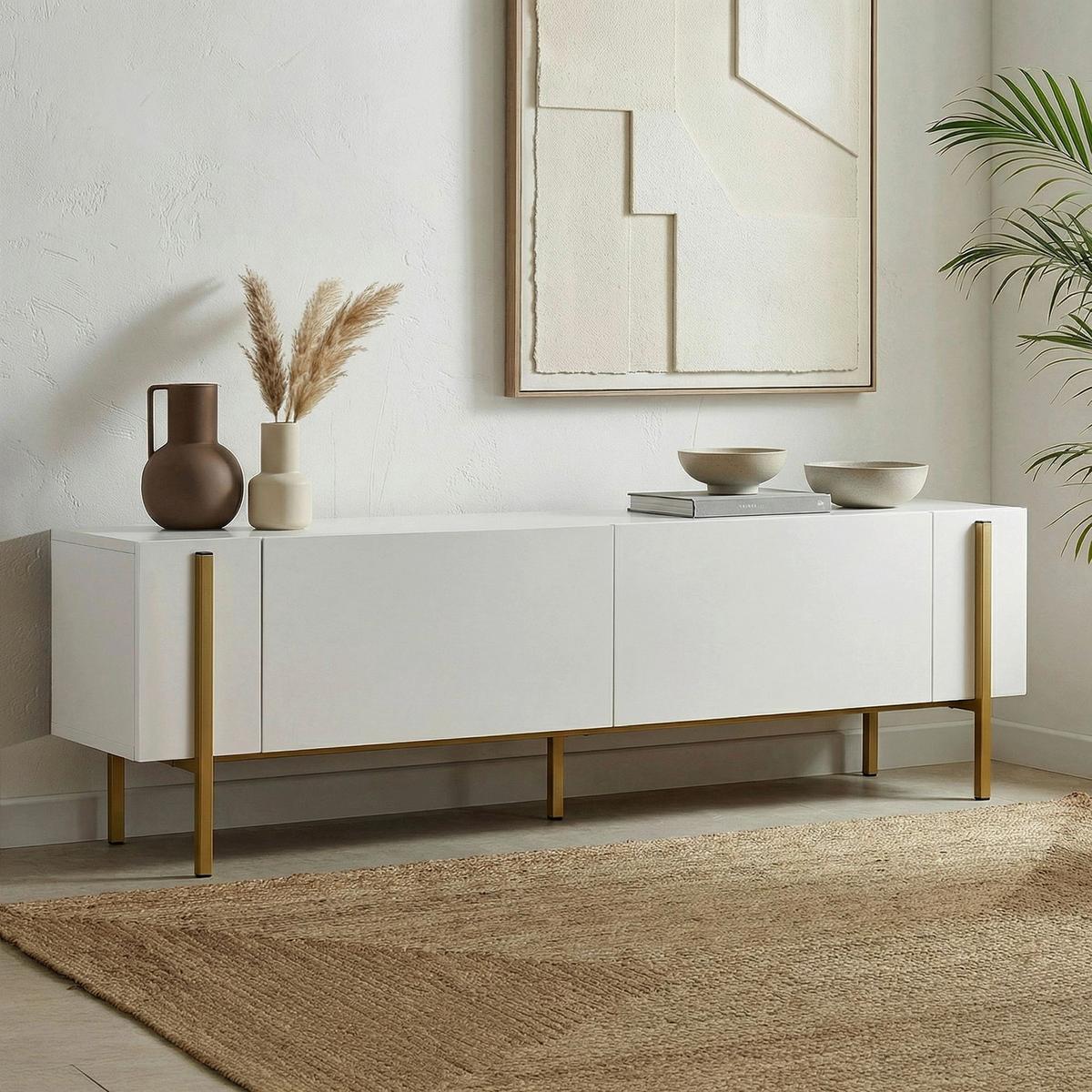 TV-ELEMENT Weiß/Gold B: 180cm - Goldfarben/Weiß, MODERN, Holzwerkstoff (180/45/30cm)