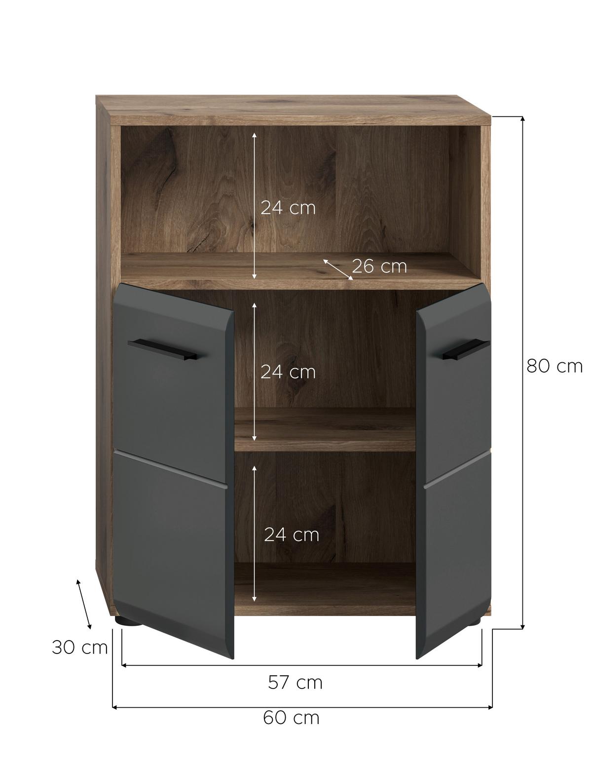Midischrank Ice Schwarz/Eiche Dekor B: 60cm - Eiche dunkel/Schwarz, Basics, Holzwerkstoff (60/80/30cm) - MID.YOU