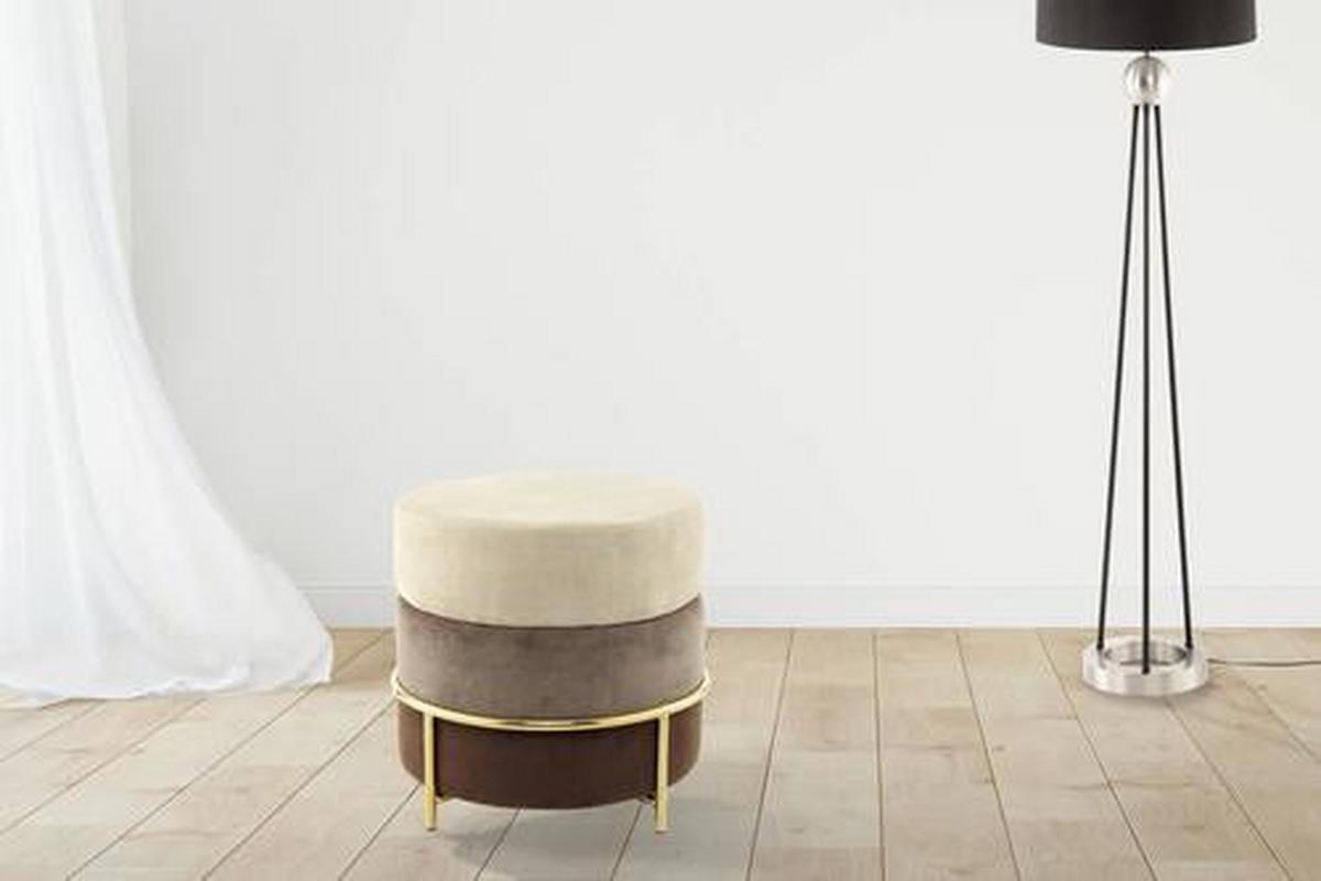 Pouf Struktur Creme DxH: 48,5x46 cm Rund - Goldfarben/Creme, Basics, Holzwerkstoff/Textil (48,5/46/48,5cm) - Kayoom