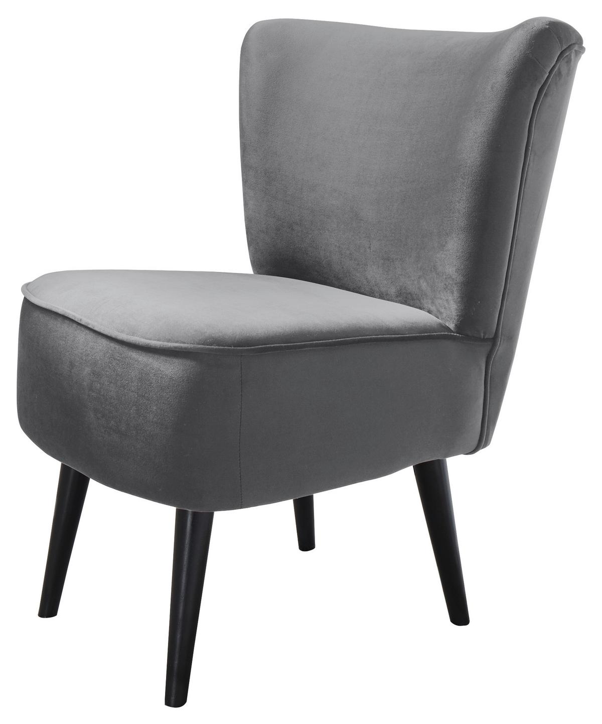 Polsterstuhl Lord Samtbezug Grau, Beine: Massivholz - Schwarz/Grau, Trend, Holzwerkstoff/Textil (65/89/70cm) - MID.YOU