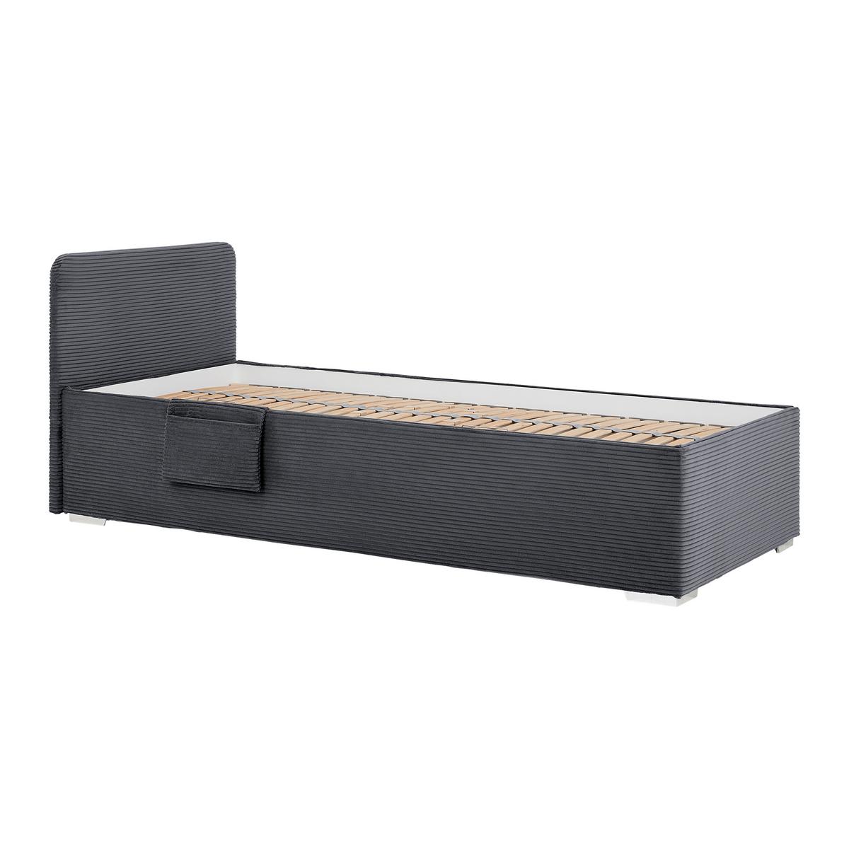 Posteľ Remi s bočnicami 90x200, poťah grafitový - prírodná farba/grafitová, Konventionell, drevo/textil (90/200cm) - Based