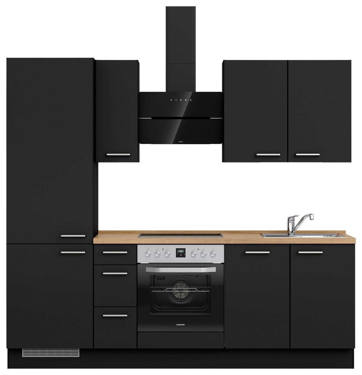 Kuchyňská linka 240 cm, černá matná/ barva dub - černá/barvy dubu, Moderní, kov/kompozitní dřevo (240cm) - Nobilia