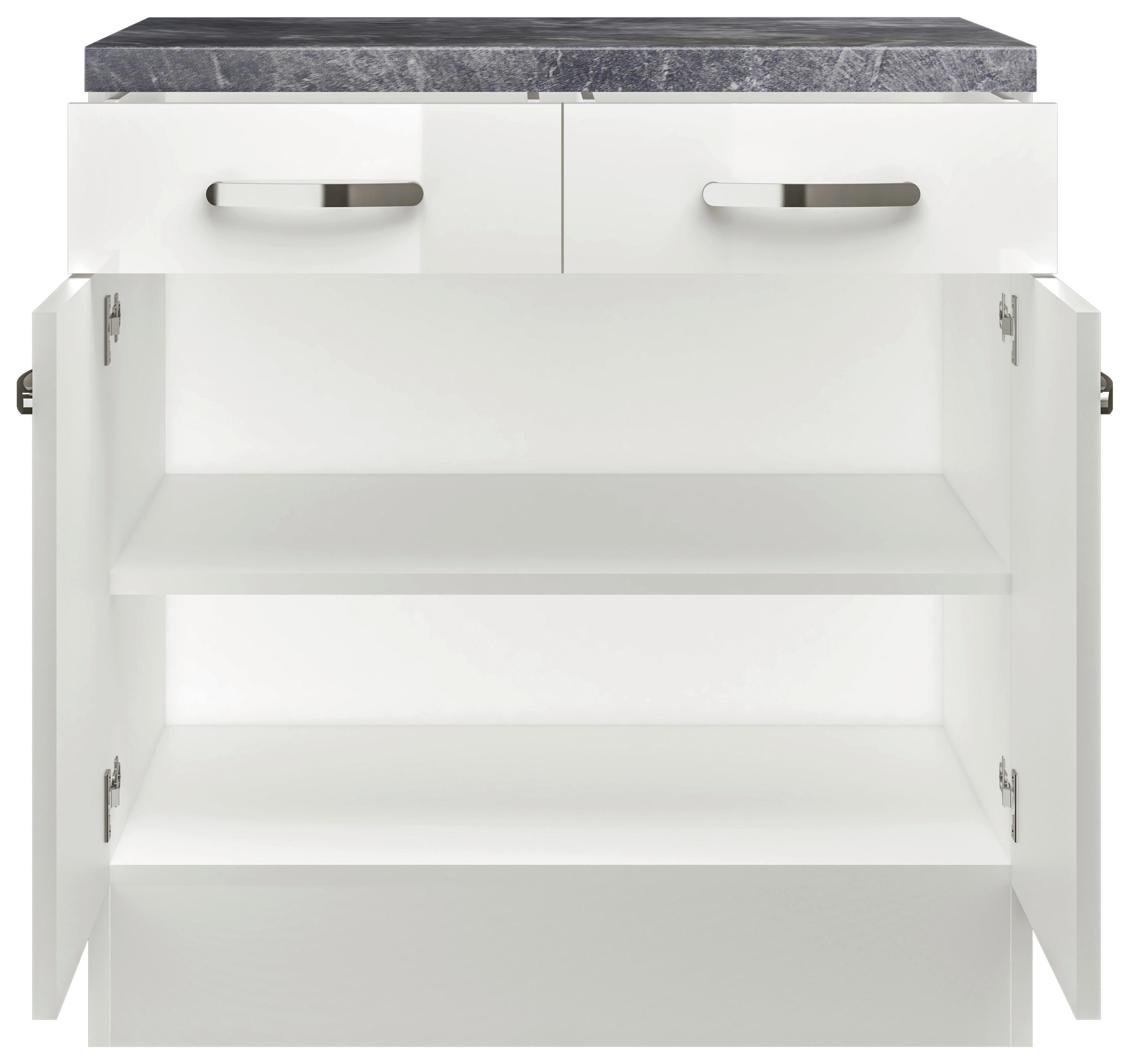 Küchenunterschrank Alba B: 80 cm Weiß/Schiefer mit Laden - Schieferfarben/Weiß Hochglanz, MODERN, Holzwerkstoff (80/86/60cm)