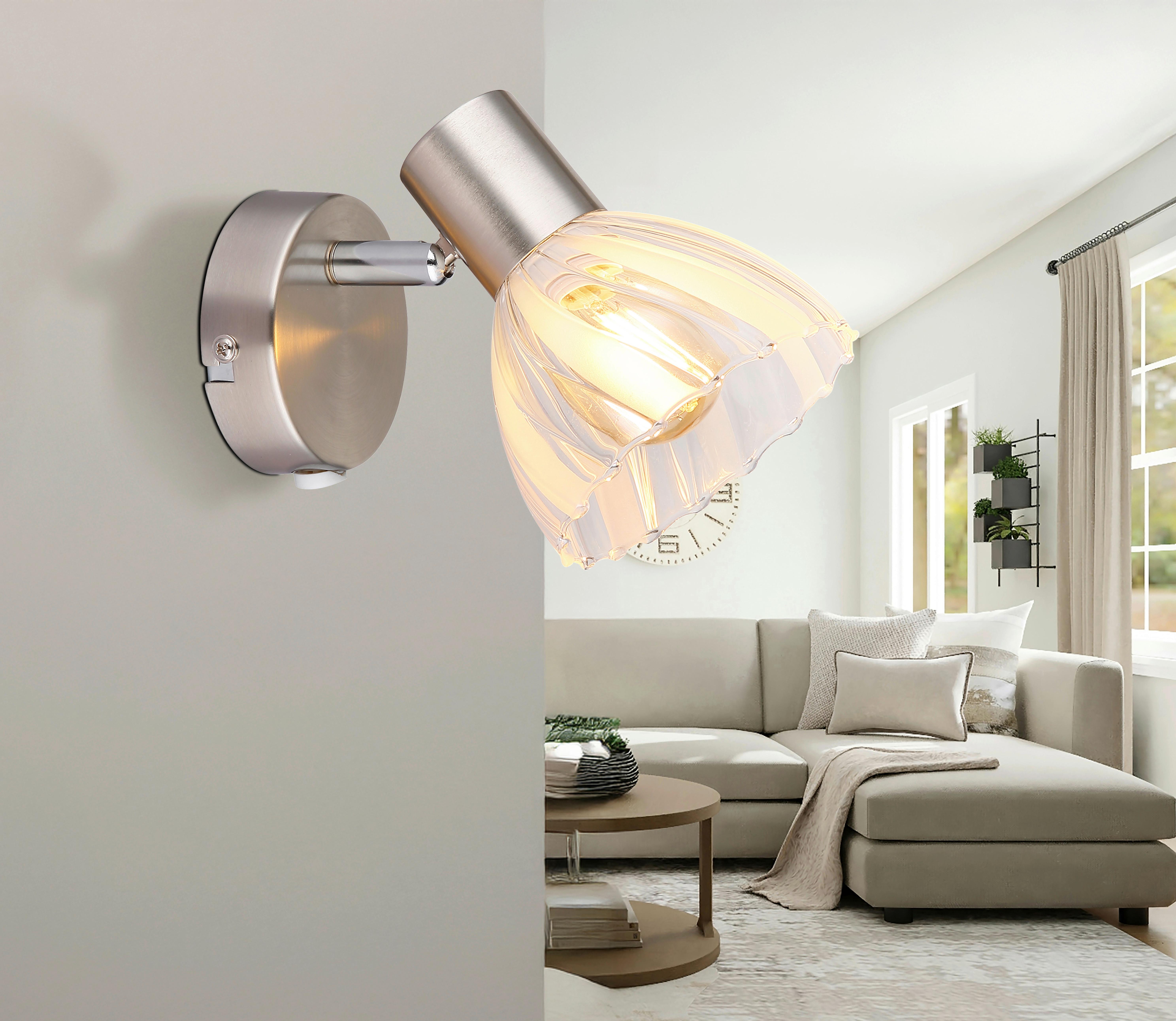 Strahler Zachery Nickelfarben D: 10 cm - Nickelfarben, KONVENTIONELL, Glas/Metall (10/12,5cm) - Globo