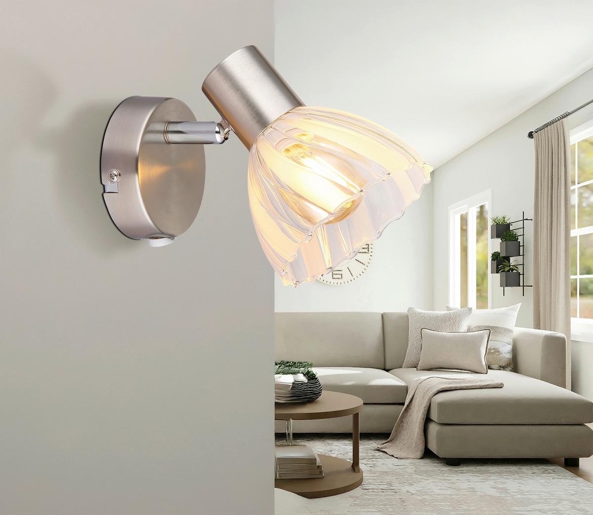 Strahler Zachery Nickelfarben D: 10 cm - Nickelfarben, KONVENTIONELL, Glas/Metall (10/12,5cm) - Globo