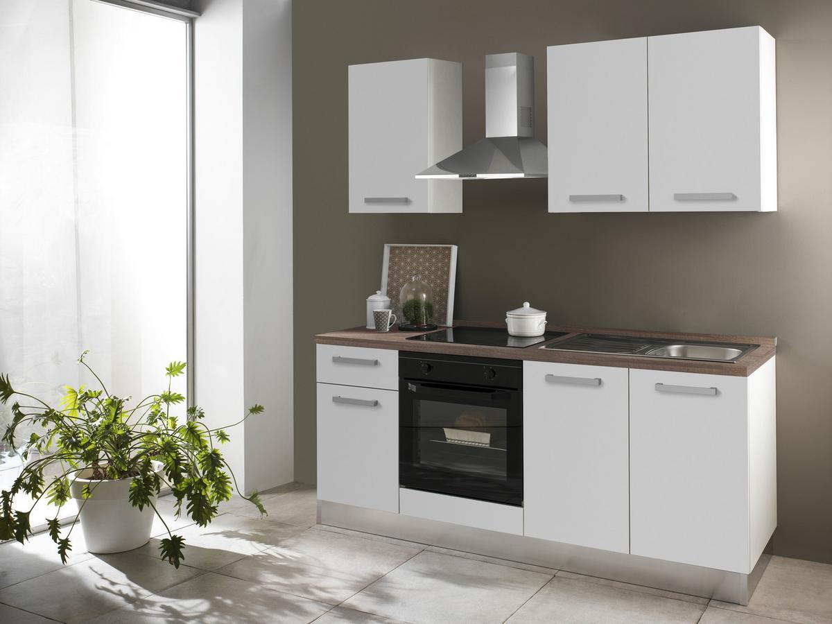 Küchenzeile Belluna Mit Geräten 195 Cm Weiß/eiche Modern - Basics (195cm) - MID.YOU