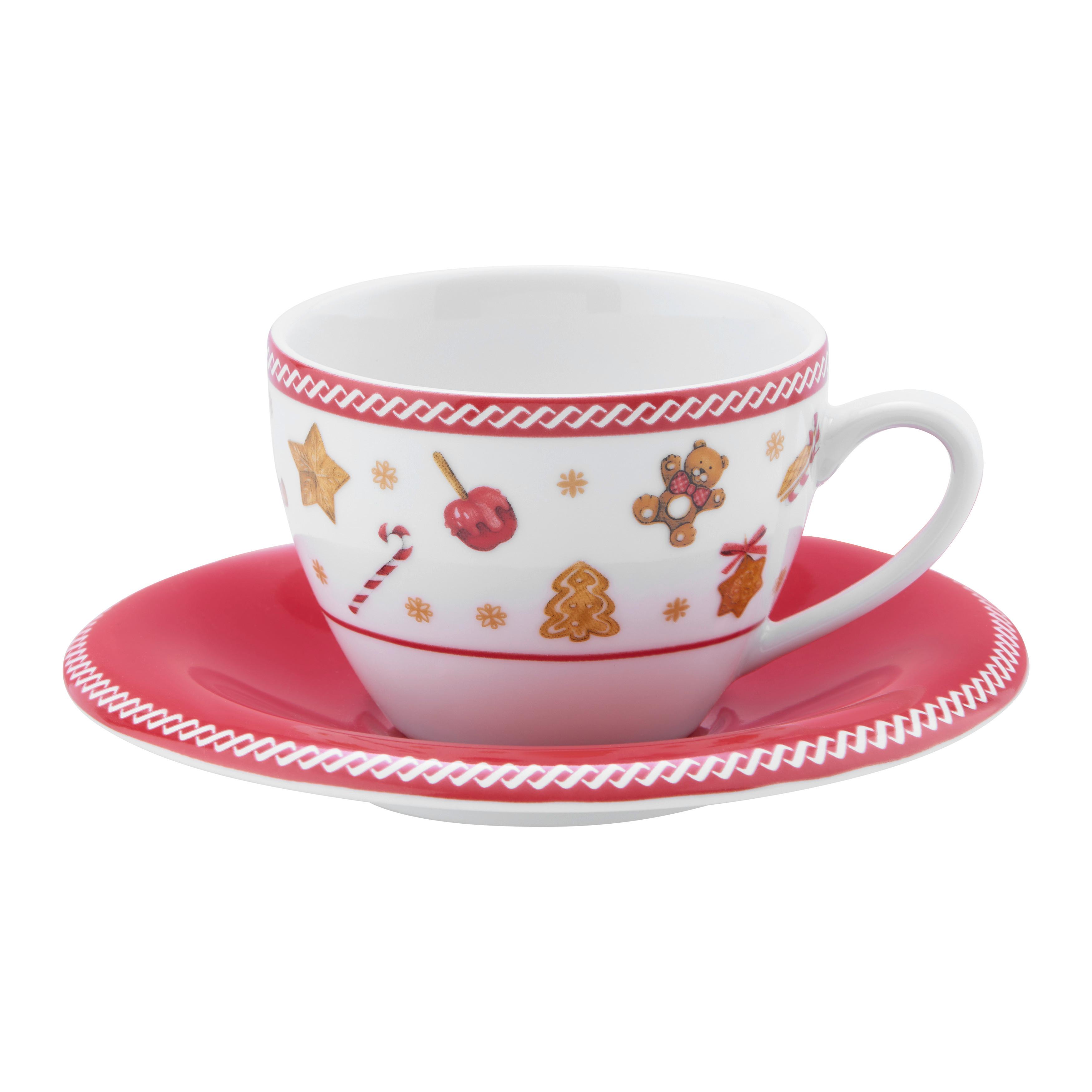 Šálek a podšálek na kávu XMAS - GINGER - bílá/červená, Konvenční, keramika (14,7/2,4cm) - Mömax