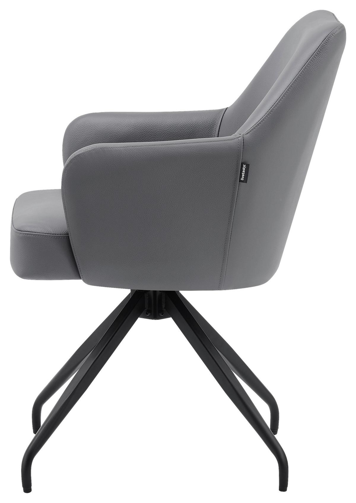 Armlehnstuhl Janette Grau/Schwarz B: 57,5 cm - Schwarz/Grau, MODERN, Leder/Holz (57,5/83,5/63cm) - Livetastic