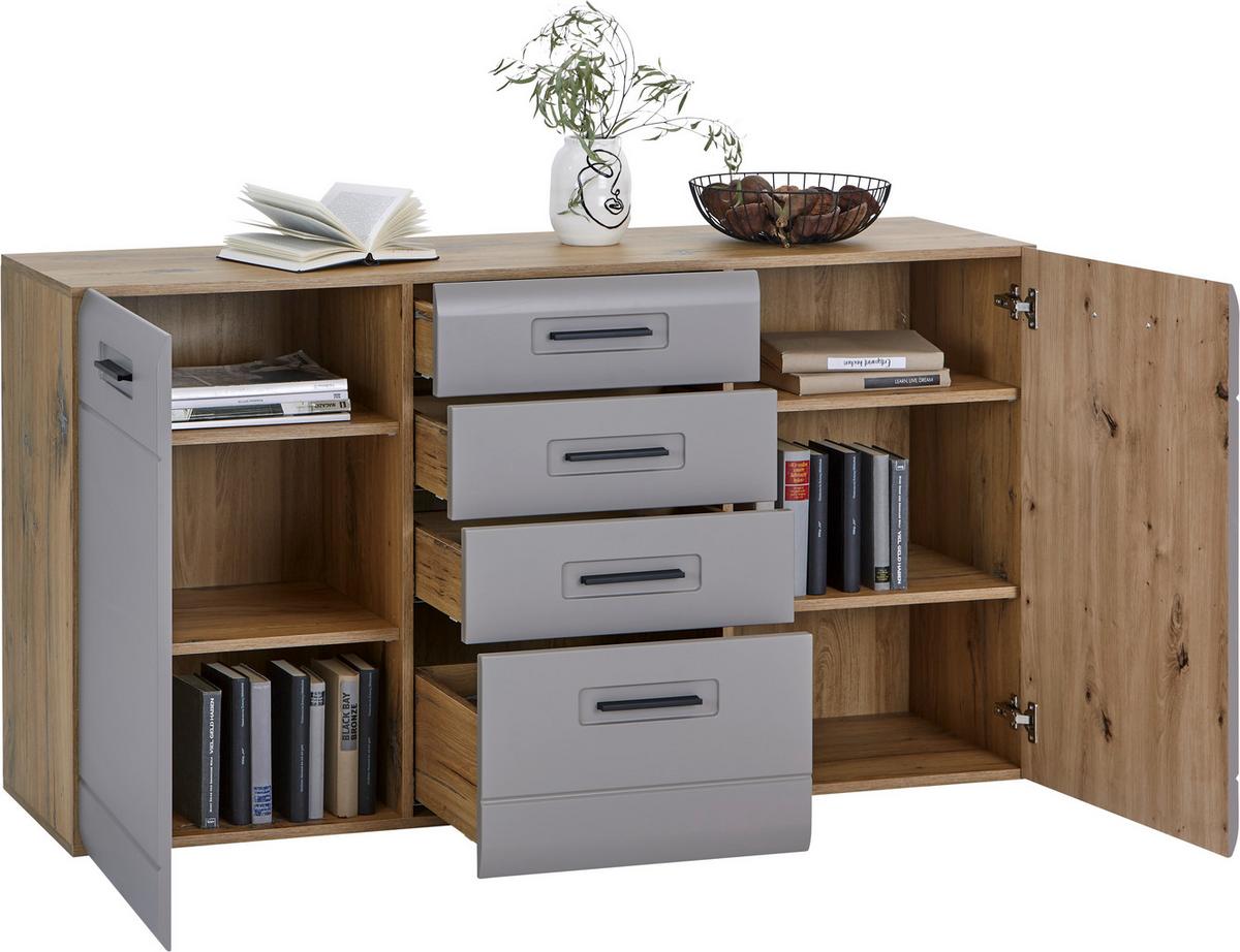 Kommode mit Griffleiste 150 cm Auris Eiche Dekor/Basalt - MODERN, Holzwerkstoff (150/81,3/43,1cm) - Luca Bessoni