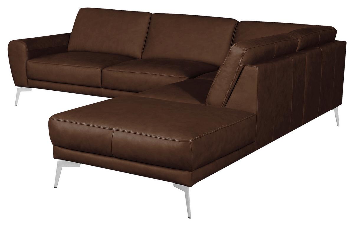 Ecksofa Springer D. Braun Schwarz, S: 273 cm - Chromfarben/Dunkelbraun, Design, Leder (273/250cm) - Livetastic