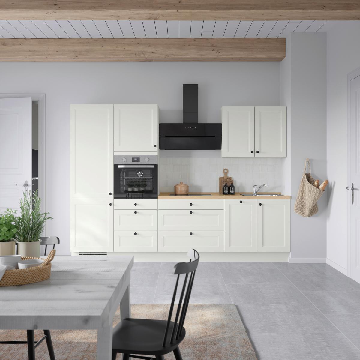 Kuchynská linka 300 cm, biela/dekor dub Sierra - čierna/biela, Modern, kov/kompozitné drevo (300cm) - Nobilia