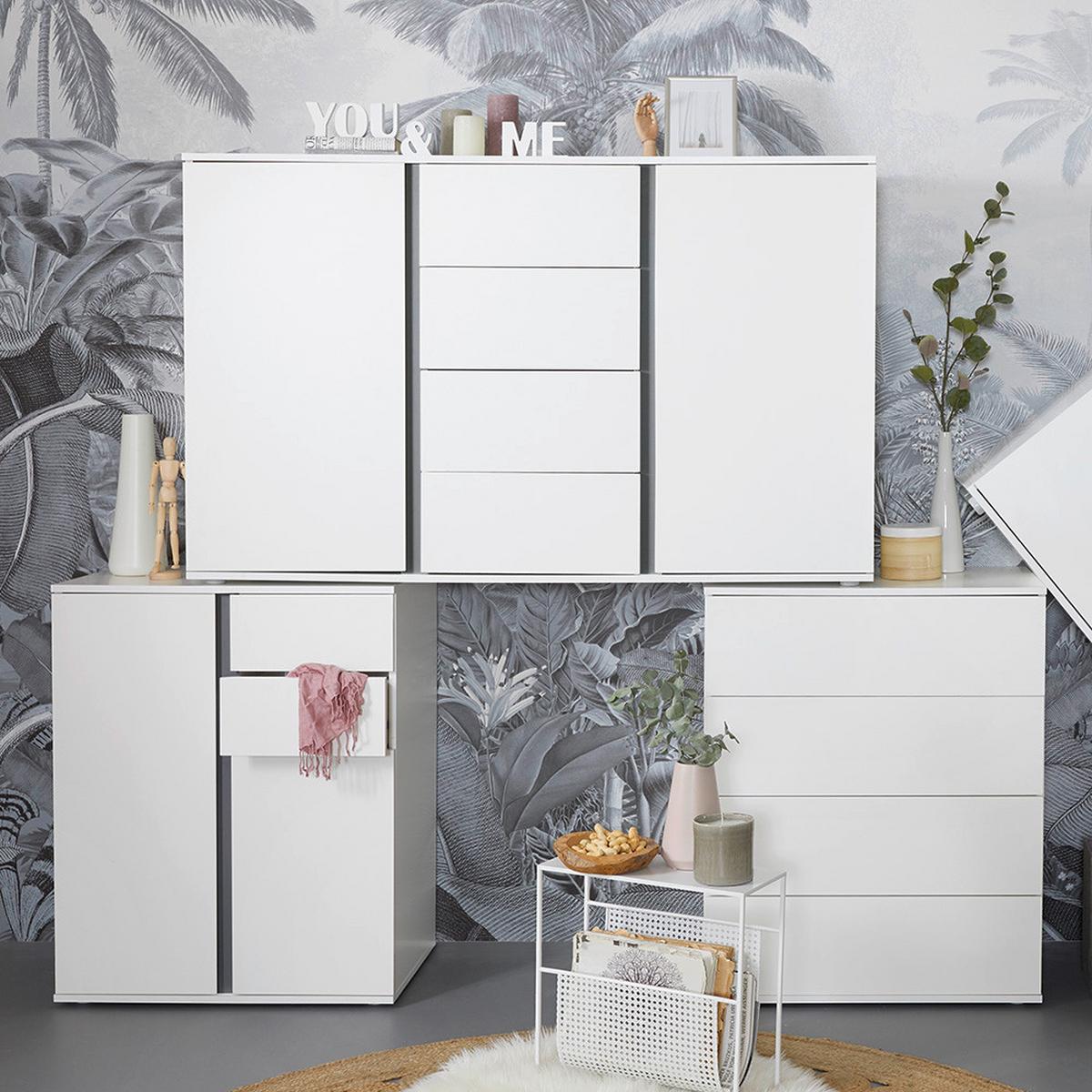 ŠIROKÁ KOMODA BIANCO - sivá/biela, Modern, kompozitné drevo/plast (150/95/43cm) - Mömax