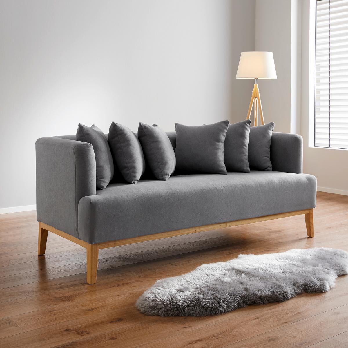 Třímístná pohovka s polštáři Mina šedá - šedá, Moderní, dřevo/textil (190/78/81cm) - Modern Living