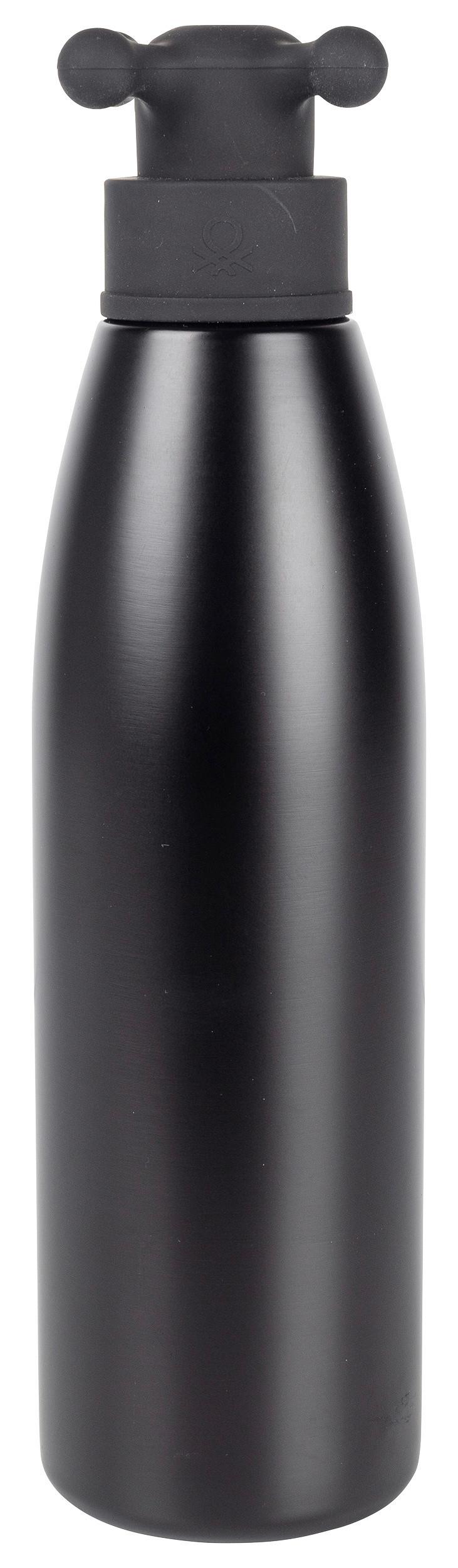 Trinkflasche Black & White - Schwarz, Basics, Kunststoff/Metall (7,4/7/26,5cm) - Benetton