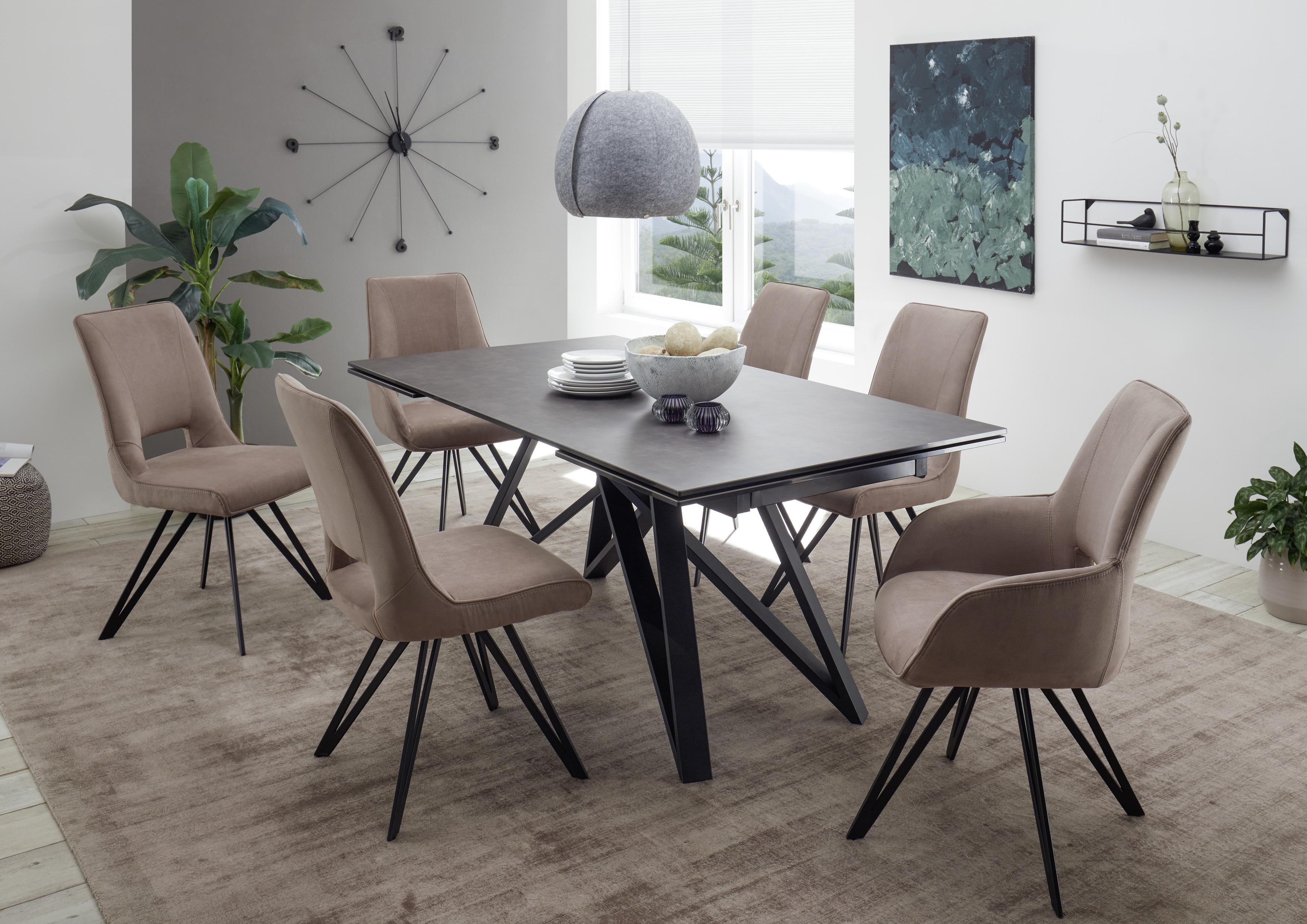 Esstisch Ausziehbar Charly 180x75 Cm Glasplatte Anthrazit - Anthrazit/Schwarz, Design, Glas/Keramik (180/95/75cm) - MID.YOU