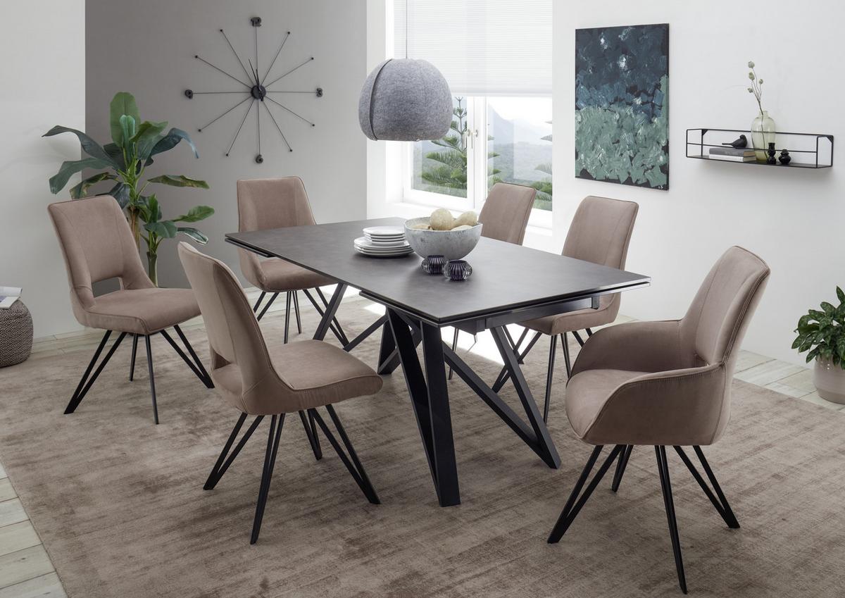 Esstisch Ausziehbar Charly 180x75 Cm Glasplatte Anthrazit - Anthrazit/Schwarz, Design, Glas/Keramik (180/95/75cm) - MID.YOU