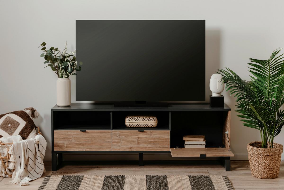 Tv-element Sumatra B: 160 Cm Anthrazit/bambus Dekor - Anthrazit, Design, Holzwerkstoff (160/56/40cm) - MID.YOU