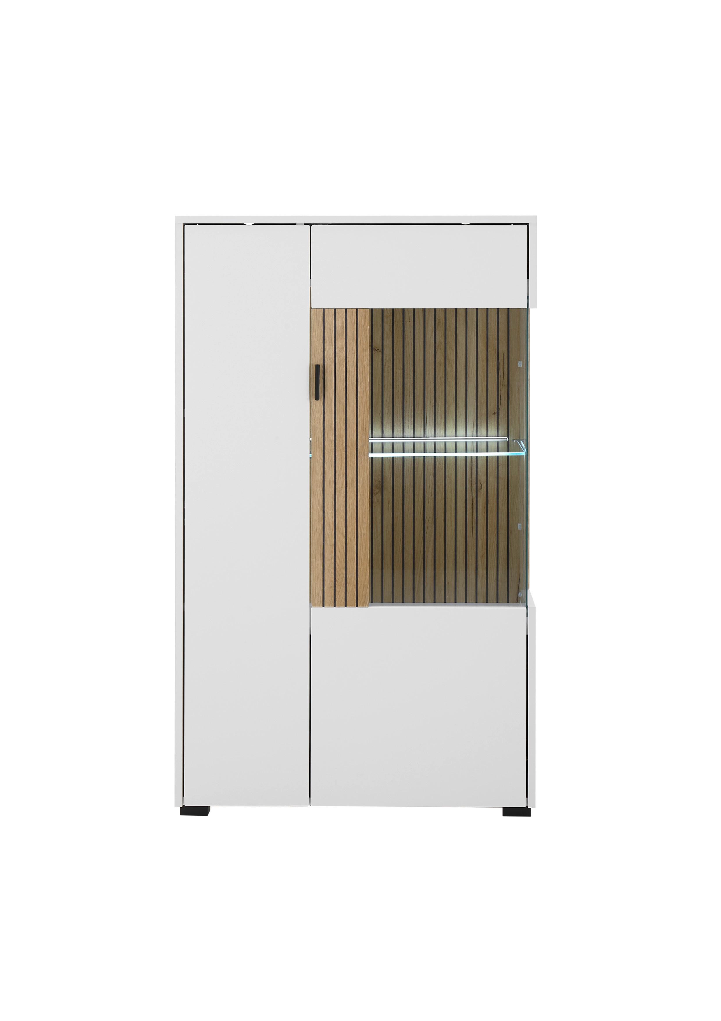 Vitrine Hudson Weiß/Eichefarben B: 75 cm - Eichefarben/Schwarz, Design, Glas/Holzwerkstoff (75/125/38cm) - MID.YOU