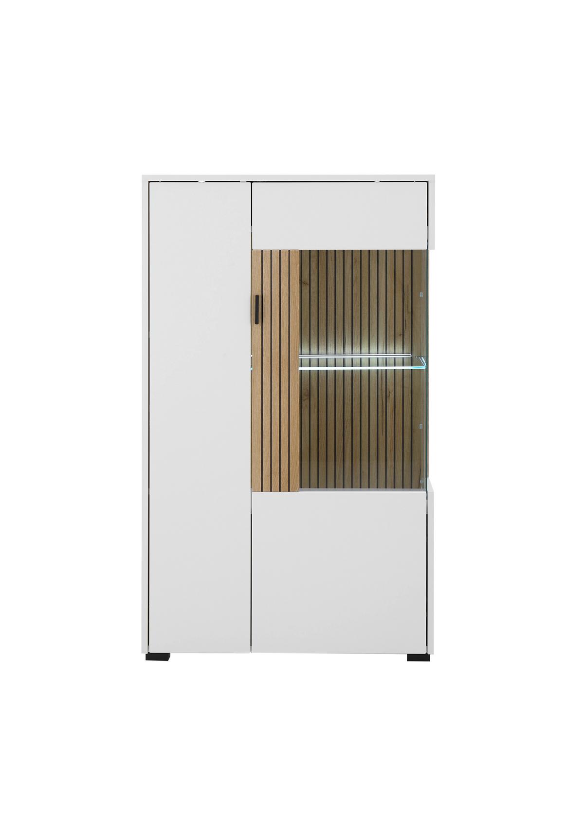 Vitrine Hudson Weiß/Eichefarben B: 75 cm - Eichefarben/Schwarz, Design, Glas/Holzwerkstoff (75/125/38cm) - MID.YOU