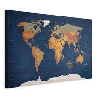 OBRAZ NA PLÁTNE WORLD MAP: INK OCEANS - svetlohnedá/modrá, Basics, drevo/textil (90/60/1,2cm) - artgeist