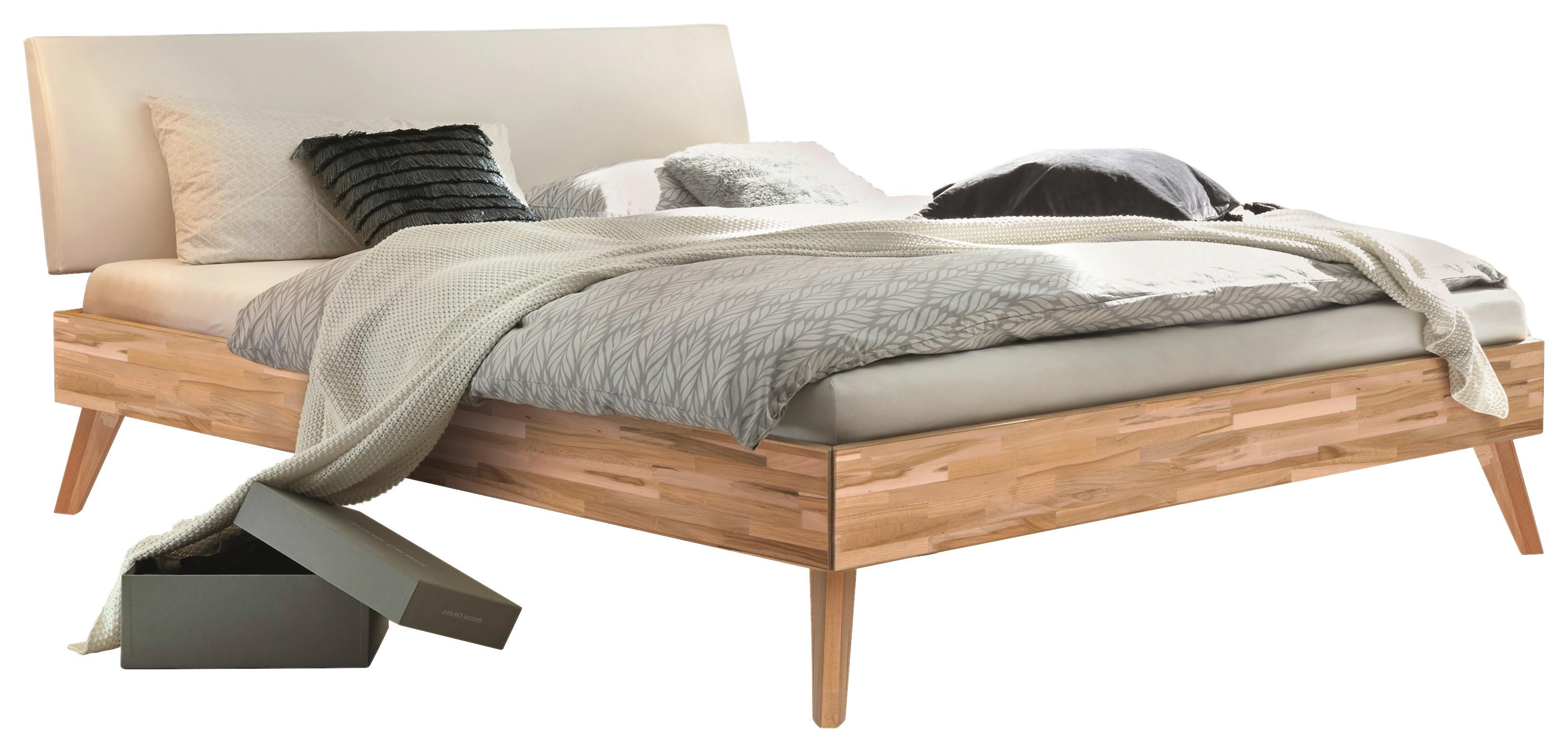 Bett Pesaro Mit Gepolstertem Kopfteil 160x200 - Buchefarben/Weiß, Design, Holz/Textil (160/200cm) - Hasena