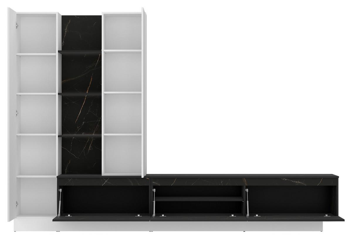 Wohnwand Modesto B: 295 Cm Weiss/schwarz Marmoroptik - Schwarz/Weiß, MODERN, Holzwerkstoff (295/200,5/40cm) - Livetastic