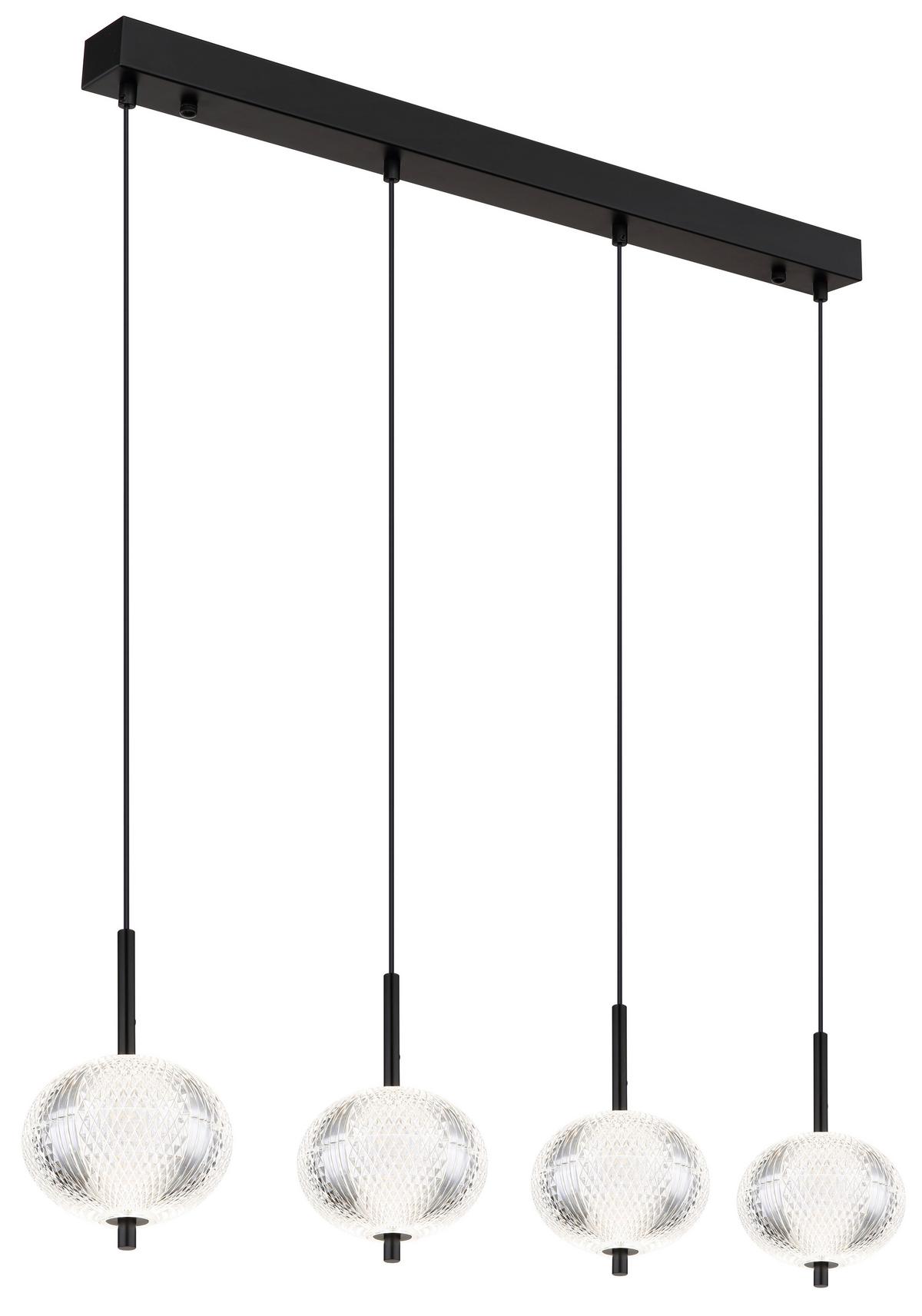 LED-Hängeleuchte 16042-4h - Klar/Schwarz, KONVENTIONELL, Kunststoff/Metall (85/15/120cm) - Globo