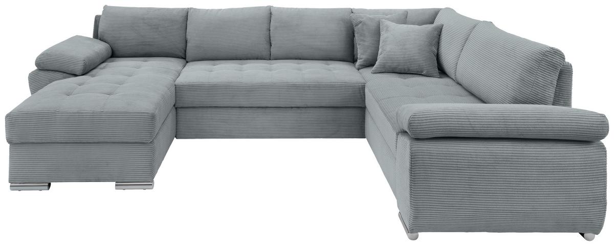 Wohnlandschaft Terana mit Schlaffunktion, Hellblau - Chromfarben/Hellblau, KONVENTIONELL, Textil (157/305/219cm) - Livetastic