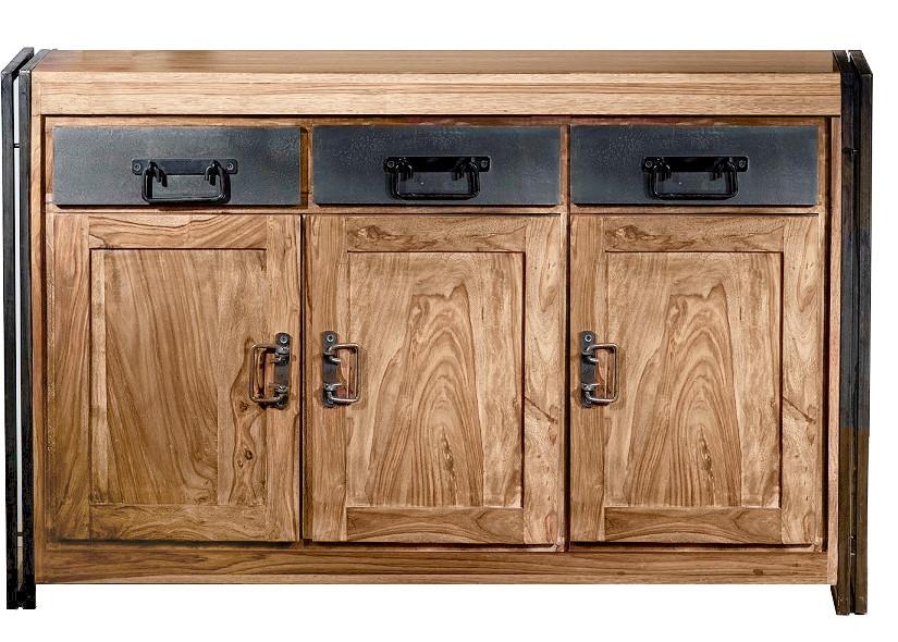 Sideboard Akazie B: 140cm - Schwarz/Naturfarben, Design, Holz/Metall (140/90/40cm) - MID.YOU