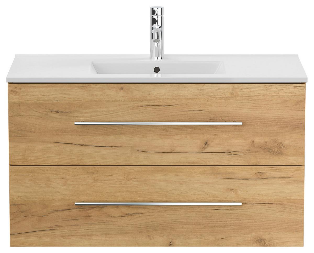 WASCHTISCHKOMBI Homeline, Weiß HG B: 101cm - Eichefarben/Weiß, Basics, Keramik/Holzwerkstoff (101cm) - MID.YOU