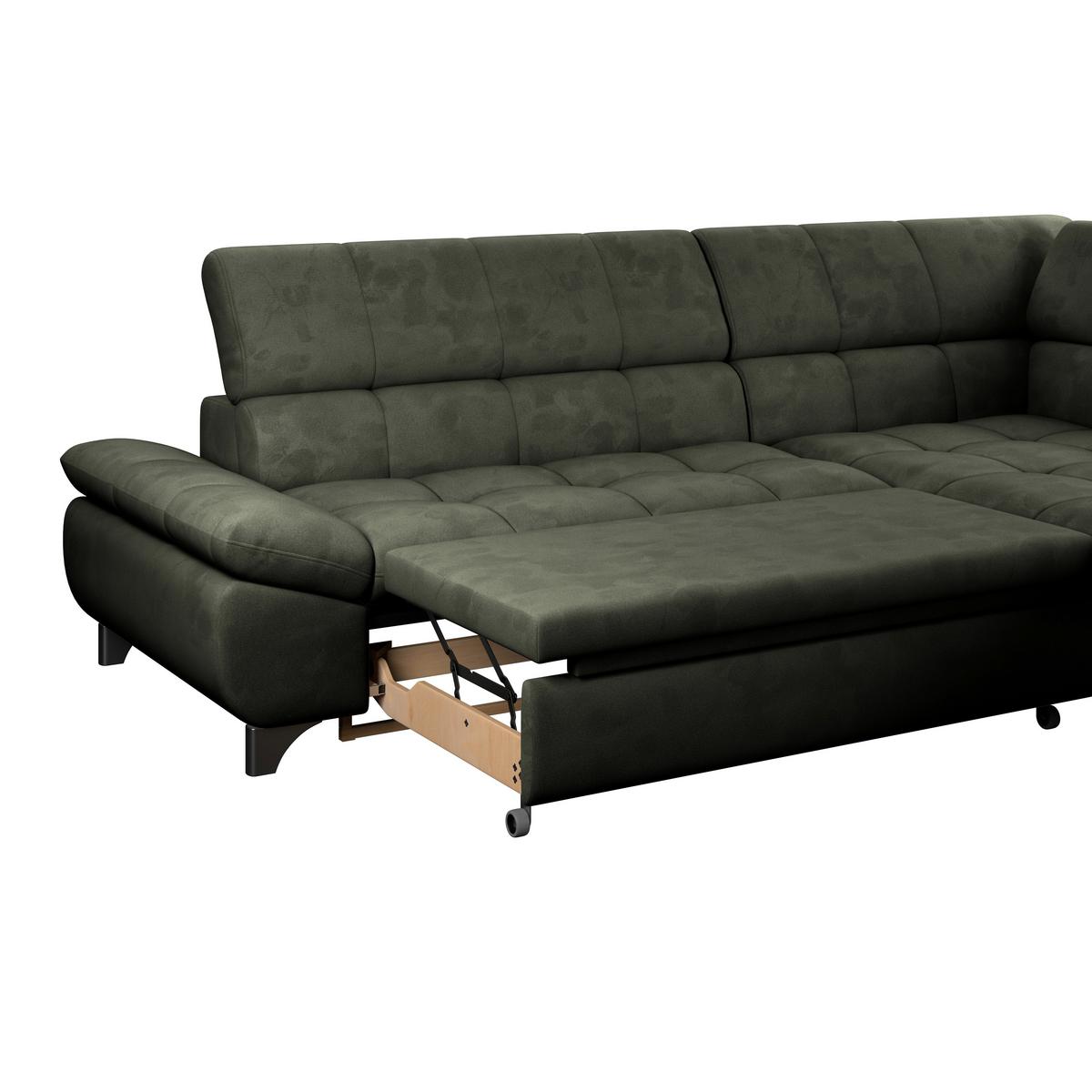 Ecksofa Gemini Waldgrün, B: 312cm - Chromfarben/Dunkelgrün, KONVENTIONELL, Textil (312/234cm)