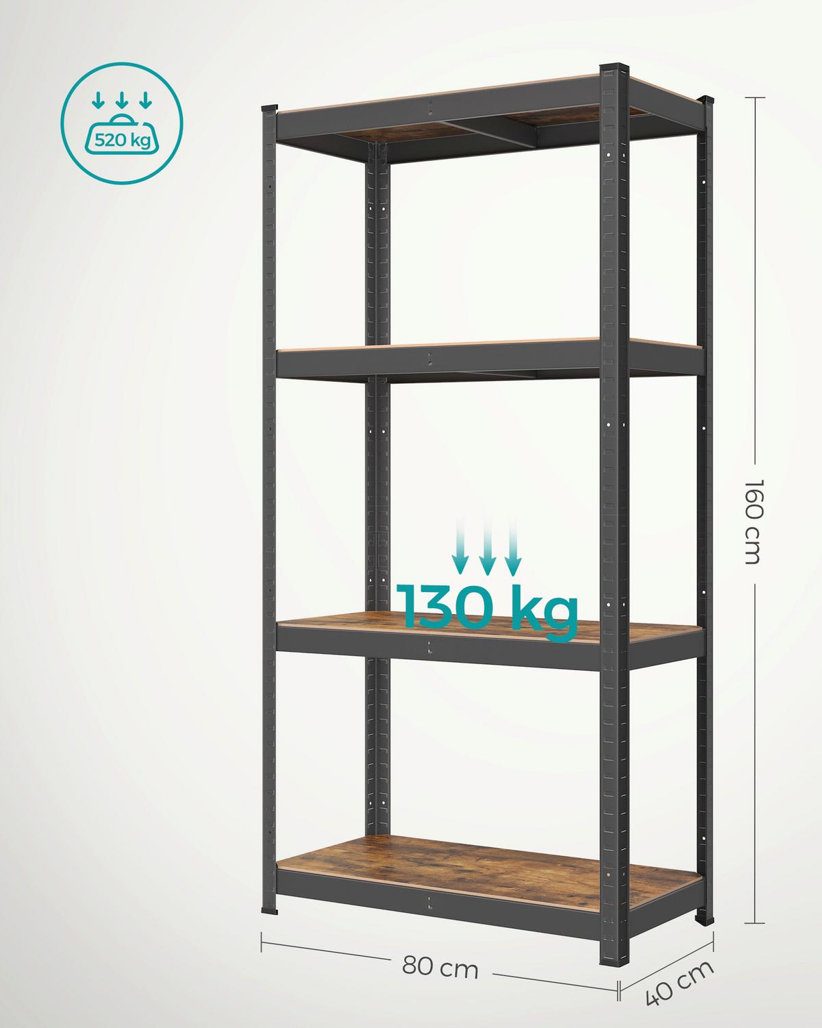 Schwerlastregal Shelving Braun/Schwarz B: 80 cm - Schwarz/Braun, Basics, Holzwerkstoff/Metall (80/160/40cm)