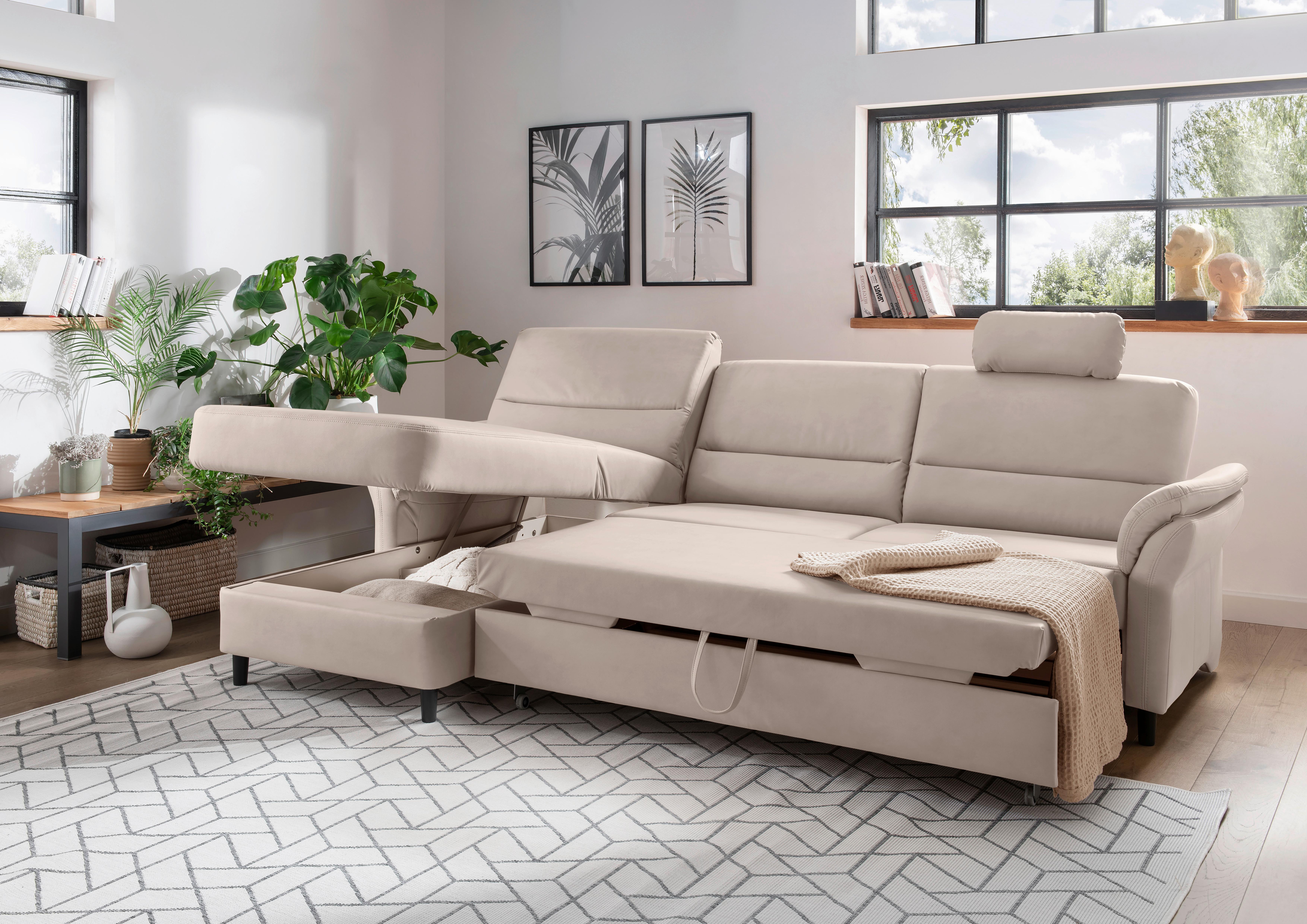 Ecksofa Cavoli, Beige S: 176x279 cm - Beige/Schwarz, MODERN, Textil (176/279cm) - Livetastic