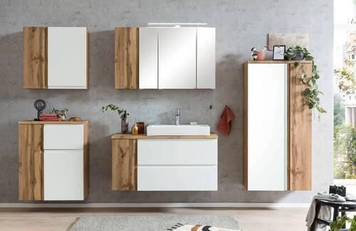 Midischrank Bad Varese B: 65 cm Weiß/Wotaneiche Dekor - Eiche Wotan/Weiß, MODERN, Holzwerkstoff (65/130/35cm) - Held