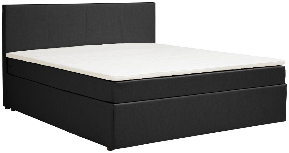 Boxspringbett mit Topper + Bettkasten 160x200 cm Carolina - Schwarz/Grau, Basics, Holz/Holzwerkstoff (160/200cm) - P & B