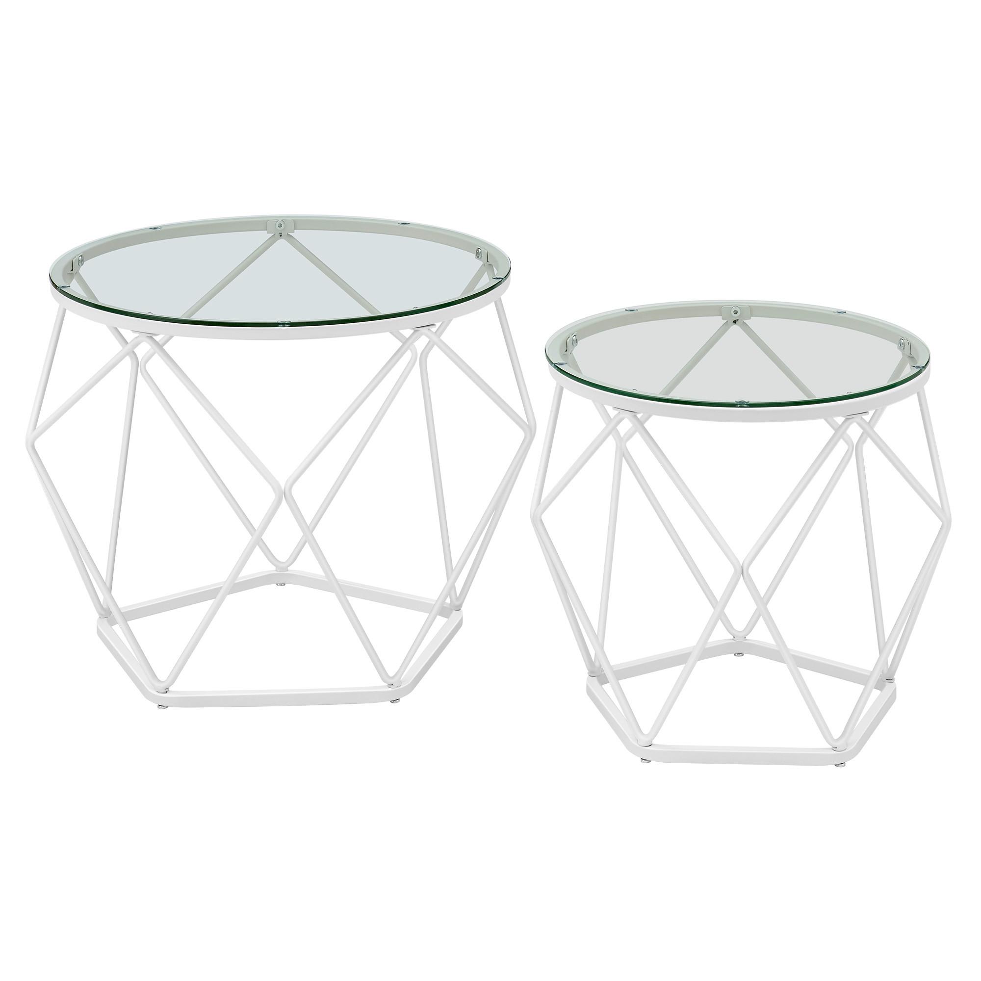 Couchtischset Weiß B: 48,2 cm - Weiß, Trend, Glas/Metall (48,2/39,2/48,2cm) - MID.YOU
