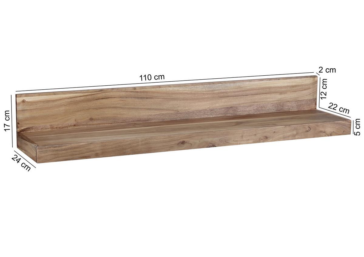 Nástenný regál MUMBAI akácia - farba akácie, Modern, drevo (110/17/24cm) - MID.YOU