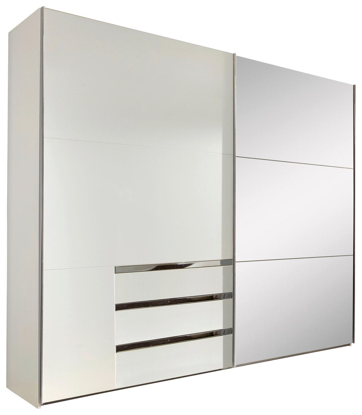 Schwebetürenschrank Mit Spiegel 200cm Level 36a, Weiß Dekor - Weiß, MODERN, Glas/Holzwerkstoff (200/216/65cm) - MID.YOU