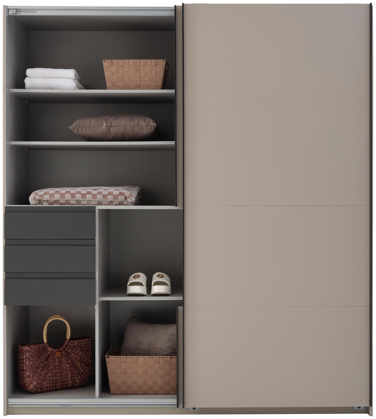 Schwebetürenschrank B: 180 cm Saharagrau/Grafit, O. Spiegel - Graphitfarben/Grau, Trend, Holzwerkstoff (180/198/65cm)