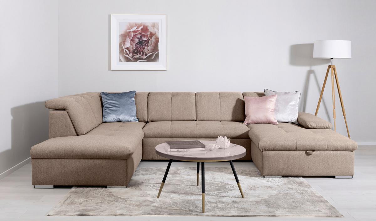 Wohnlandschaft Ramzes Hellbraun U: 215x328x173 cm - Hellbraun/Grau, Design, Textil (215/328/173cm) - MID.YOU