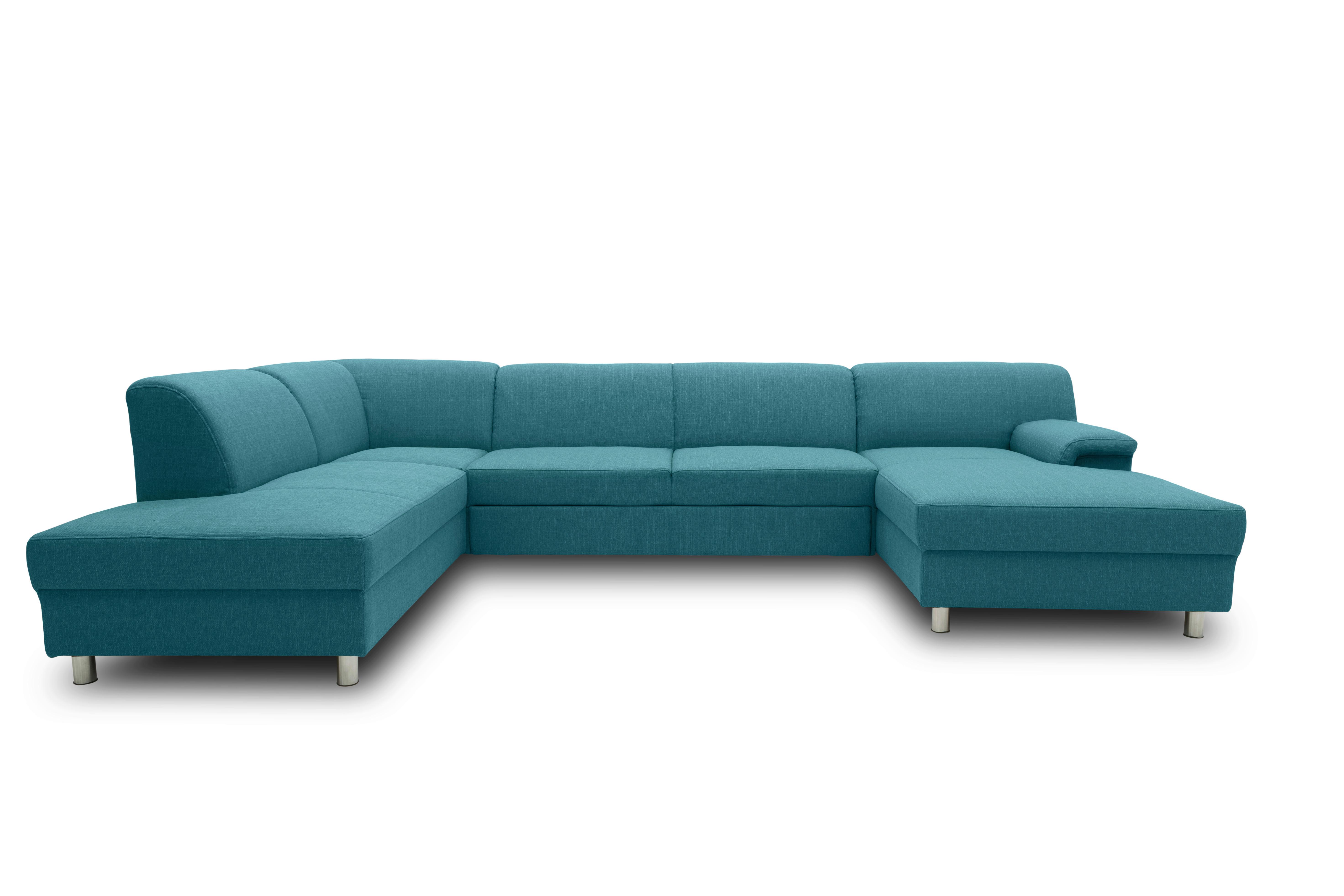 Wohnlandschaft Jamie mit Schlaffunktion Petrol - Chromfarben/Petrol, KONVENTIONELL, Textil (195/308/150cm) - MID.YOU