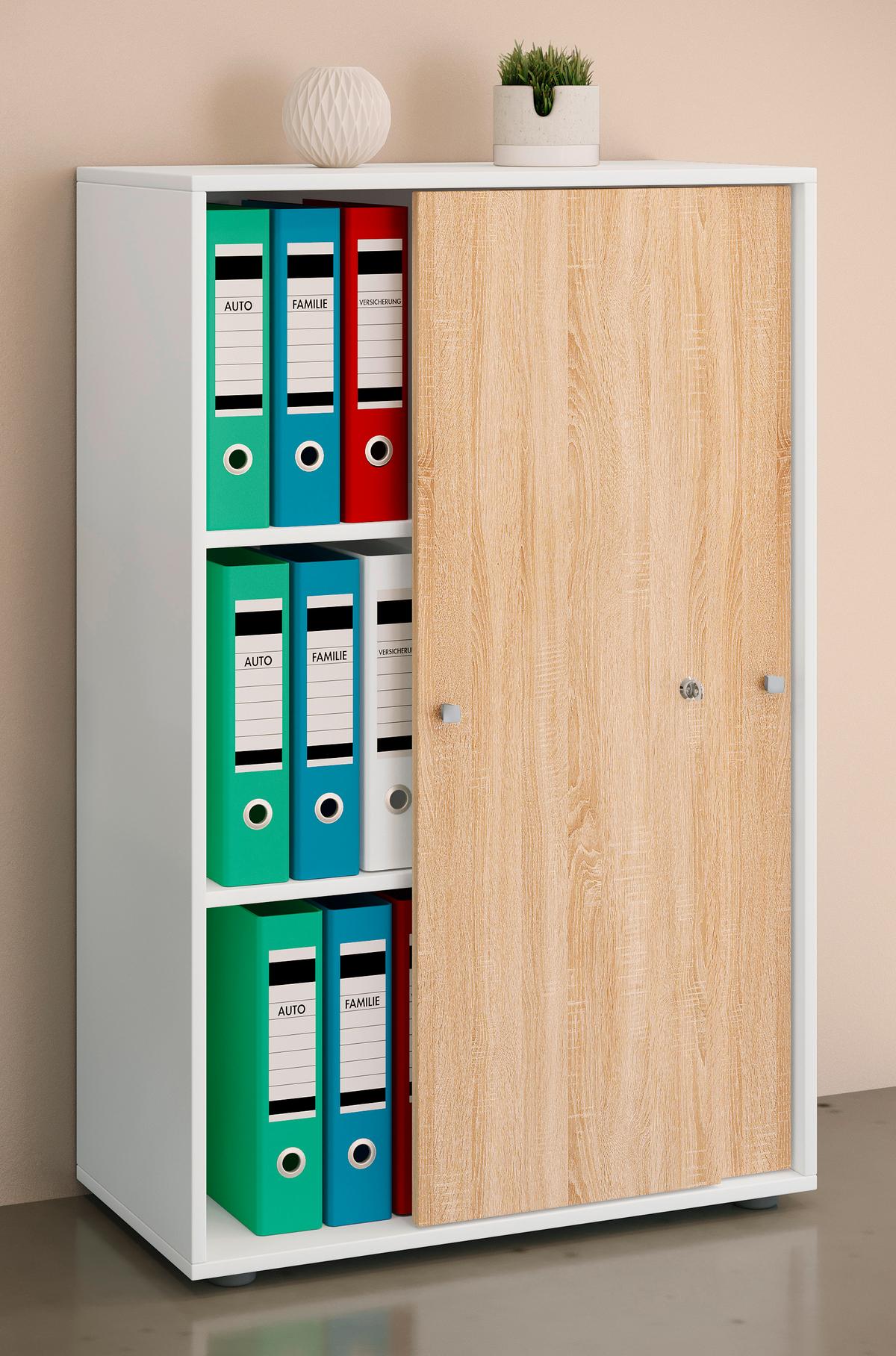 Aktenschrank Lona Weiß, Eiche Dekor B: 70cm - Weiß/Sonoma Eiche, Design, Holzwerkstoff (70/110/39cm) - MID.YOU