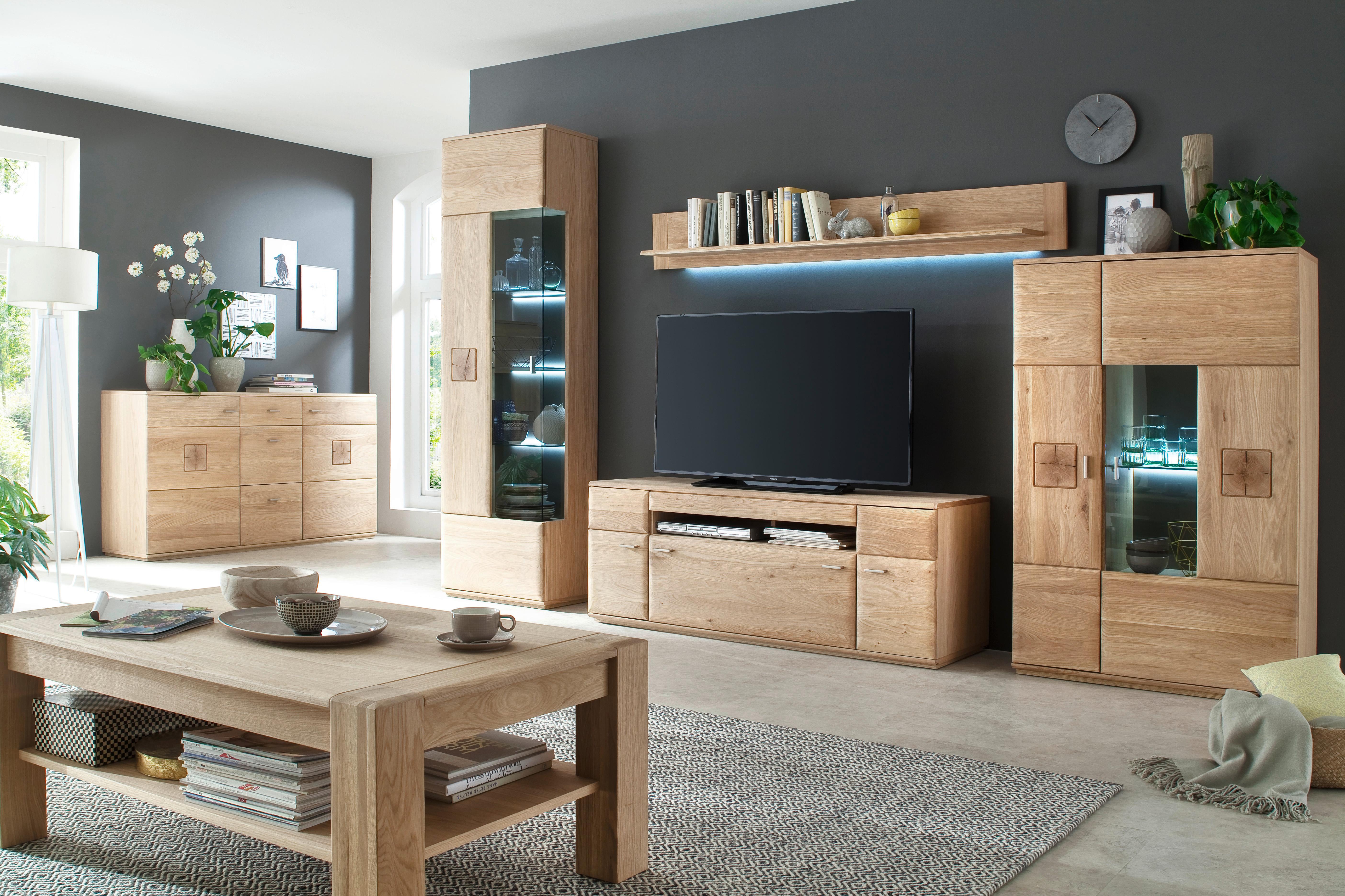 Wohnkombination 4-Tlg. Bologna Eichefarben - Eichefarben, Design, Glas/Holz (320/208/50cm) - Livetastic